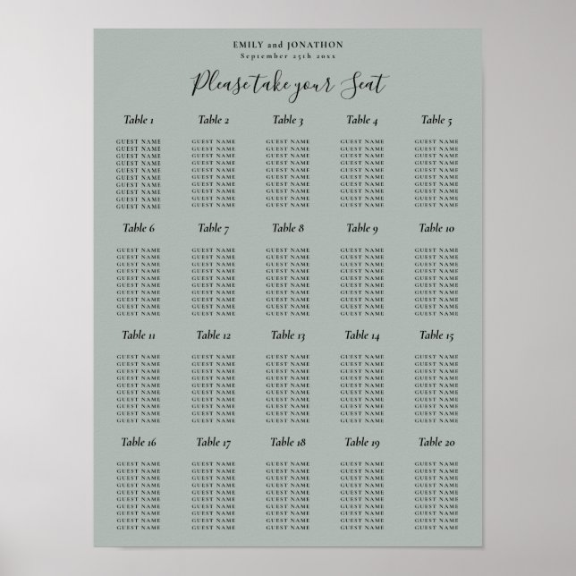 20 Tabelle Sitzdiagramme grün anzeigen Poster (Vorne)