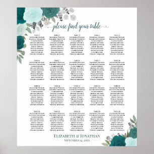 20 Tafelgeschmack Aquamarine Blumenstühle Poster