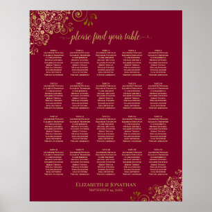 20 Tisch Elegante Burgunderrote und Goldene Sitzor Poster