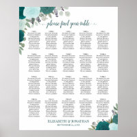20-Tisch Elegante Türkis Blumen Hochzeit Sitzordnu