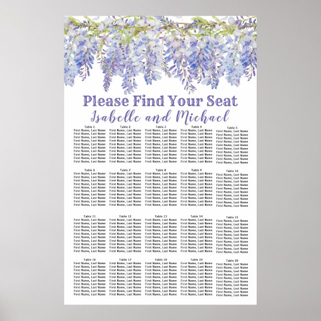 20-Tisch-Hochzeitstabelle für Wasserfarben mit Blu Poster (Vorne)