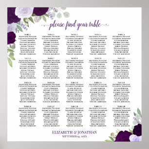 20-Tisch-lila-Boho-Blumen-Hochzeits-Sitzplan Poster