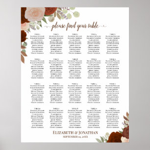 20 Tisch Rustikale Herbstrosen Hochzeits-Sitzplan Poster