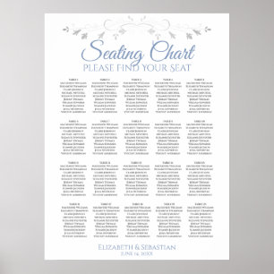 20 Tische Einfache Blau & Grau Hochzeit Sitzordnun Poster