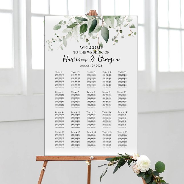 20 Tische Grüne elegante Hochzeitssitzkarte Poster (Von Creator hochgeladen)