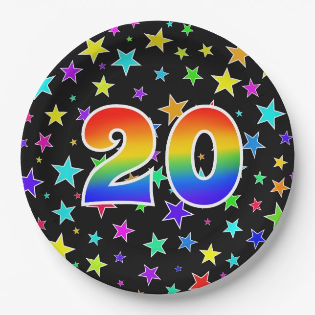 20. Veranstaltung: Bold, Fun, Colorful Rainbow 20 Pappteller (Vorderseite)