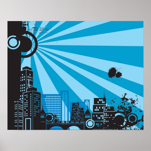 20 x 16 Abstrakte blaue Stadtmauer Kunst Poster (Vorne)