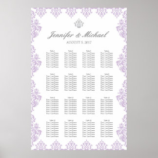 20" x 30" Damask Wedding Seating Chart (16 Tische) Poster