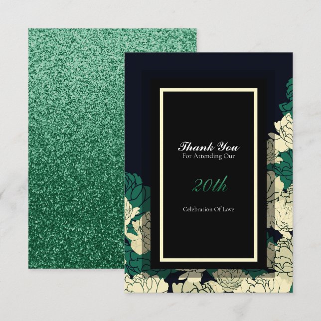 20e anniversaire émeraude vert carte de remercieme (Devant / Derrière)