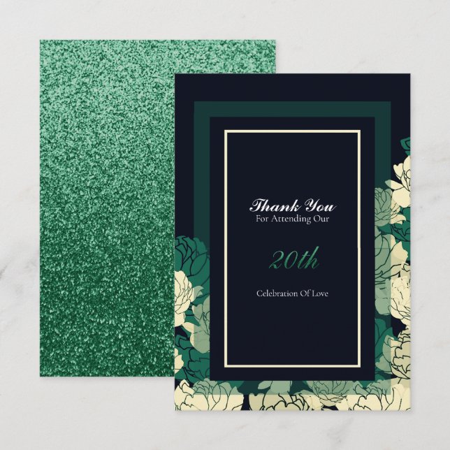 20e anniversaire émeraude vert carte de remercieme (Devant / Derrière)