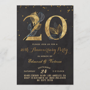20e anniversaire Gold Floral Invitation