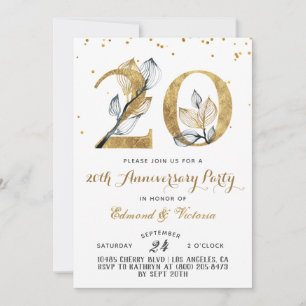 20e anniversaire Gold Floral Invitation