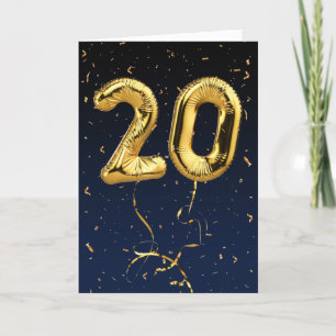 20e Anniversaire Gold Mylar Balloon et carte Confe