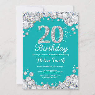 20ème Invitation Teal d'anniversaire et diamant