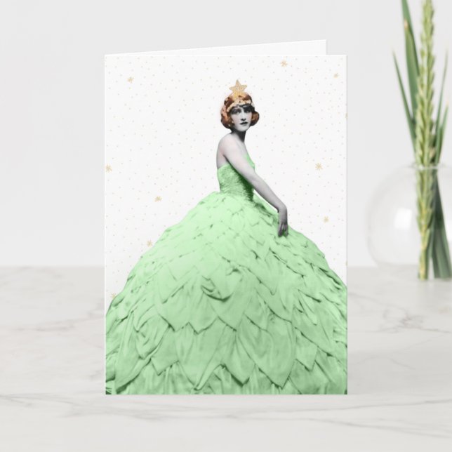20er Vintag Fashion Woman Weihnachtsbaum Karte (Vorderseite)