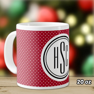 20oz Big Monogram Red & White Swiss Dots Jumbo-Tasse
