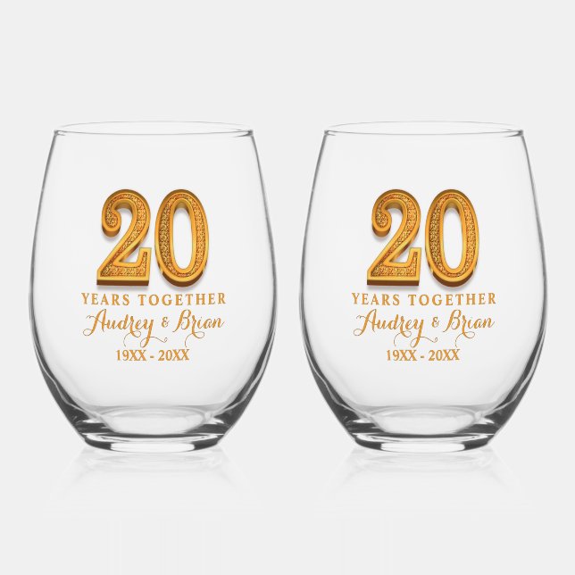 20th Anniversary Personalized Weinglas Ohne Stiel (Vorderseite)