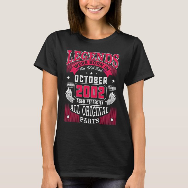 20th Birthday  Legends Born In October 2002 20 Yrs T-Shirt (Vorderseite)