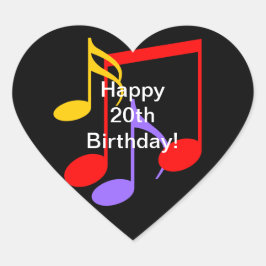 20th Birthday Music Notes  Herz-Aufkleber