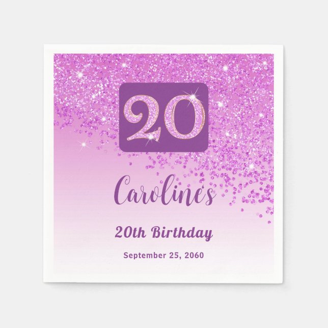 20th Birthday Party Sparkling Pink Glitter Serviette (Vorderseite)