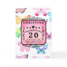 20th Birthday Pink Watercolor Butterfly