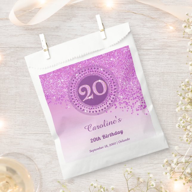 20th Birthday | Sparkling Pink Gold Glitter Geschenktütchen (Ausgeschnitten)