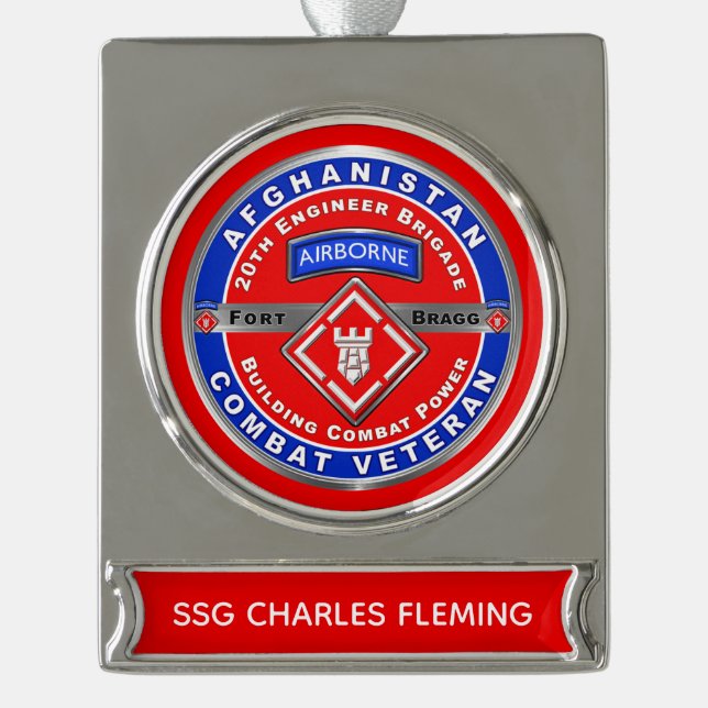 20th Engineer Brigade Afghanistan Veteran Banner-Ornament Silber (Vorderseite)