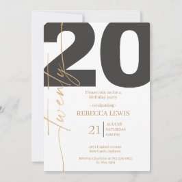 20th Twentieth Birthday Modern Twenty Party  Einladung