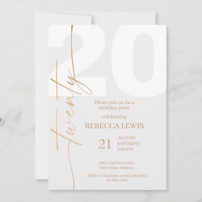 20th Twentieth Birthday Modern Twenty Party  Einladung (Vorderseite)