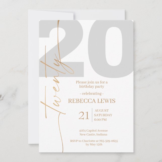 20th Twentieth Birthday Modern Twenty Party  Einladung (Vorderseite)