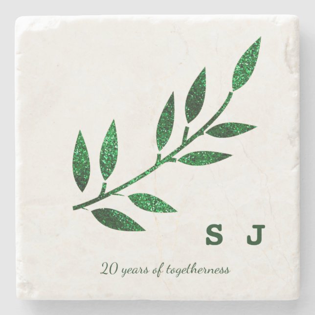 20th Wedding Anniversary Emerald Green Monogram Steinuntersetzer (Vorderseite)