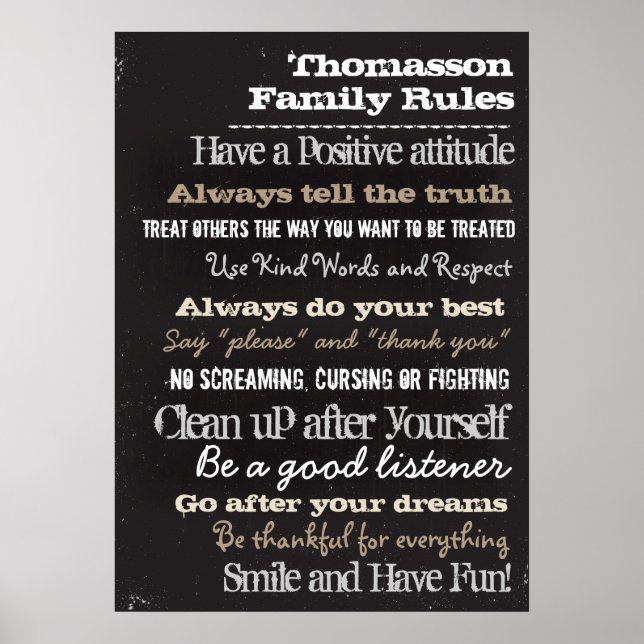 20x28 Chalk Personalisierte Familienregeln Hausunt Poster (Vorne)