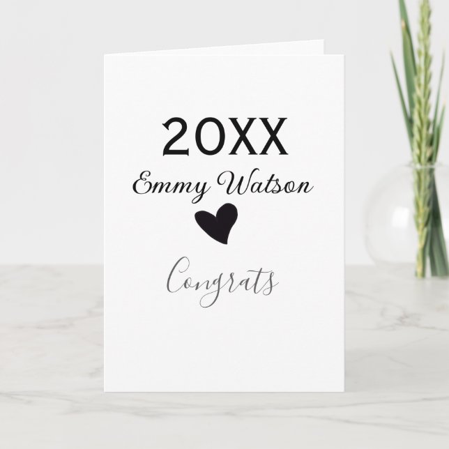 20XX bold letter congrats graduation name heart si Karte (Vorderseite)
