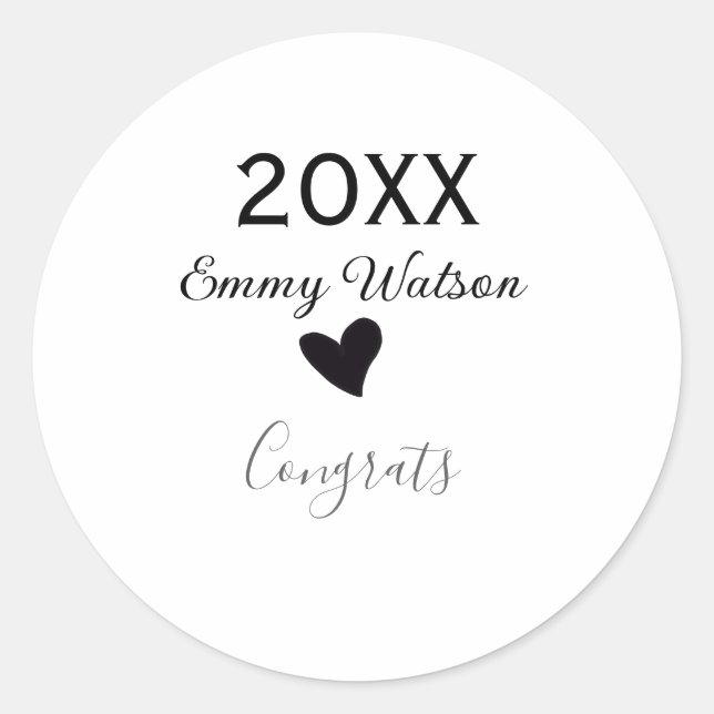 20XX bold letter congrats graduation name heart si Runder Aufkleber (Vorderseite)