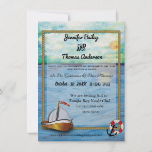 20XX Segelboot Aquarellfarben Einladung Hochzeit