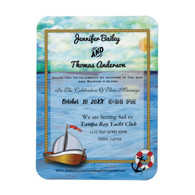 20XX Segelboot Aquarellfarben Einladung Hochzeit Magnet (Vertikal)