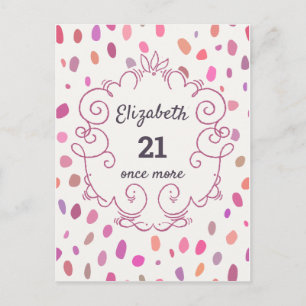 21 Again Pink Cute Geburtstagseinladung Postkarte