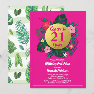 21 anniversaire de fête invitation tropical rose