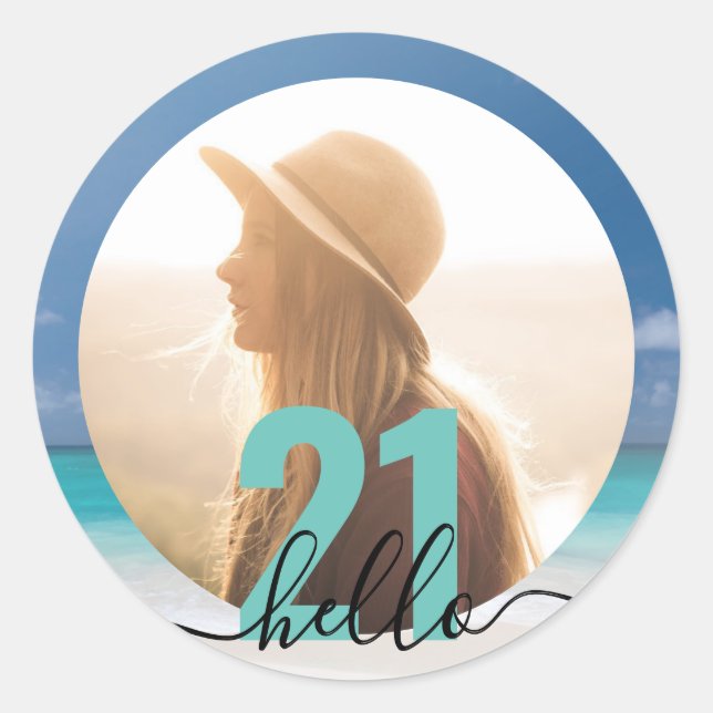 21. Birthday Beach Foto Personalisiert Runder Aufkleber (Vorderseite)