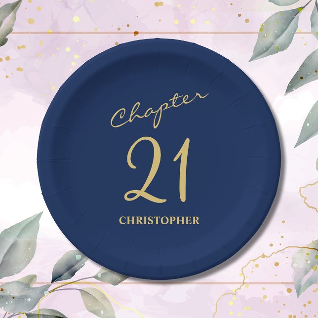 21. Birthday Blue Gold Kapitel 21 Pappteller (Make your loved one's 21st birthday celebration memorable with our stunning Blue Gold paper plates)