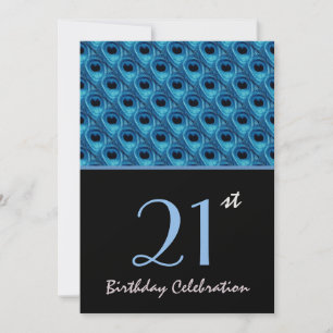 21. Birthday Blue Peacock Feathers Template Einladung