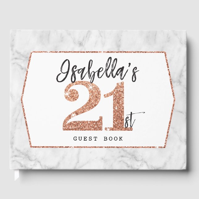21. BIRTHDAY Glam luxe Kupfer Glitzer ISABELLA Gästebuch (Vorderseite)