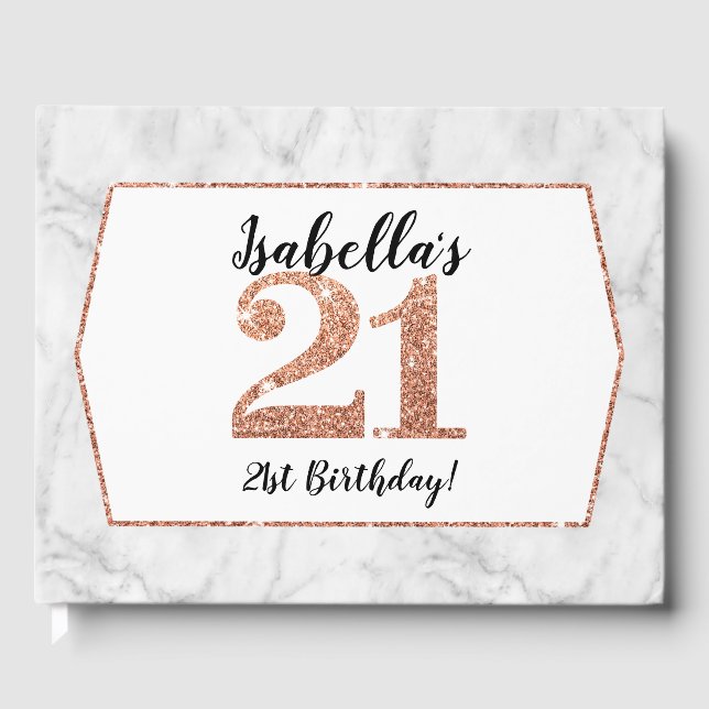 21. BIRTHDAY Glam Luxe Rose Gold Kupfer Glitzer Gästebuch (Vorderseite)