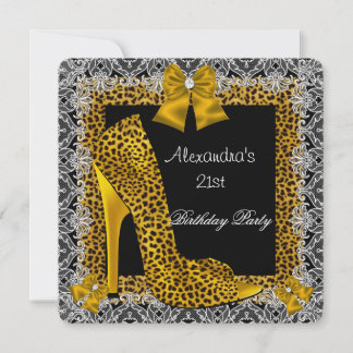 21. Birthday Leopard Gold High Heel Shoe Lace 2 Einladung
