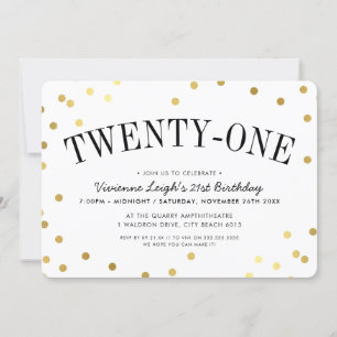 21. BIRTHDAY PARTY Stilvolle goldene Konfetti Spot Einladung