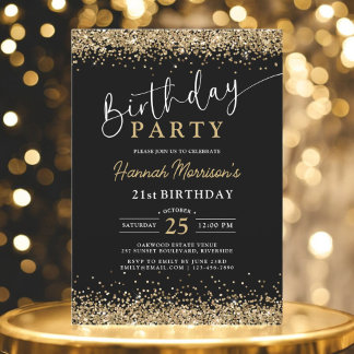 21. Black Gold Glitzer jedes Alters Geburtstag Einladung