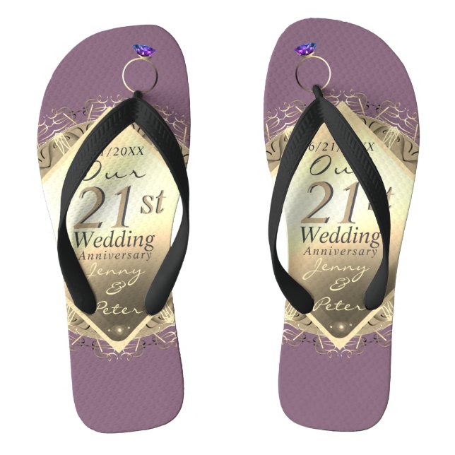 21. Brass & Iolite Hochzeitstag Flip Flops (Fußbett)