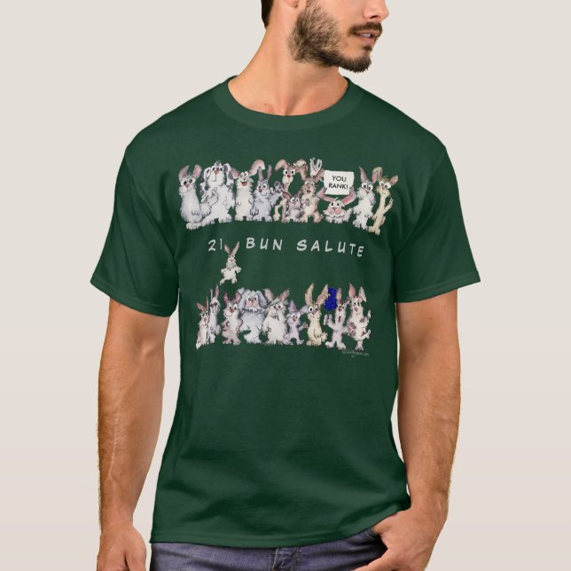 21 Brötchen-Gruß-lustige Cartoon-Kaninchen-Ehre T-Shirt (Vorderseite)