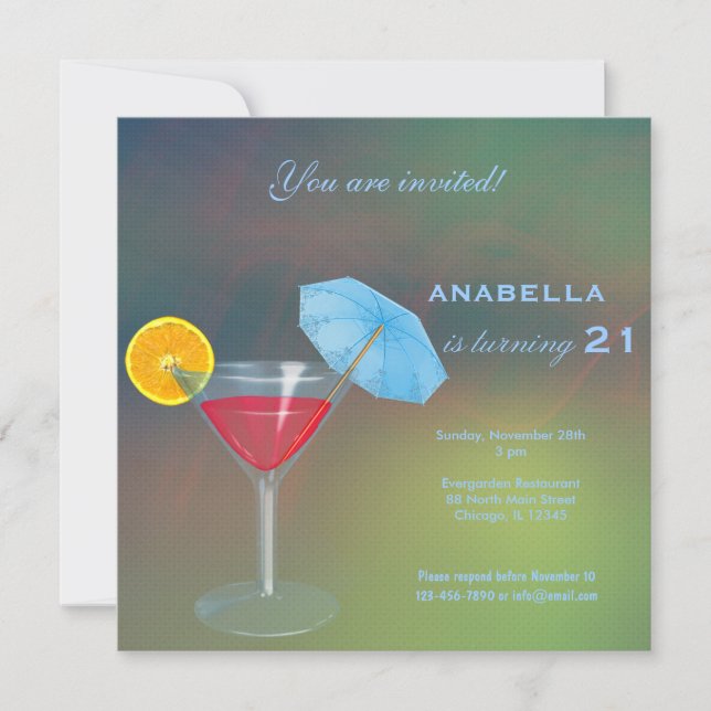 21. Cocktail Einladung zum Geburtstag (Vorderseite)