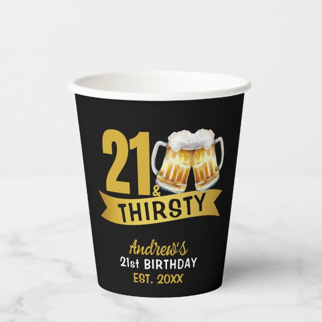 21 & DURSTIG-21. GEBURTSTAG  PAPPBECHER (Vorderseite)